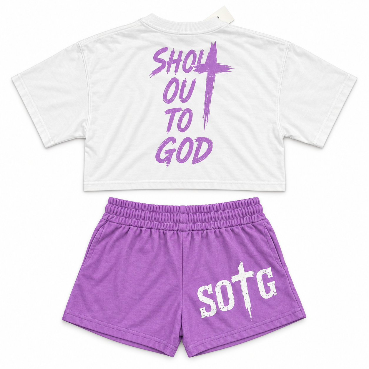 White SOTG short-sleeve crop top *purple*
