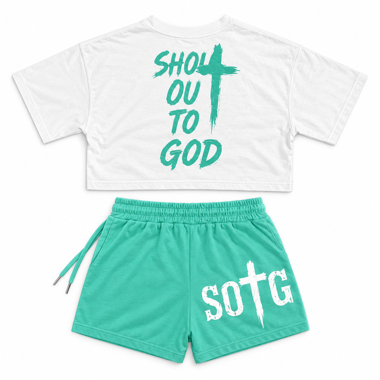 White SOTG short-sleeve crop top *Teal*