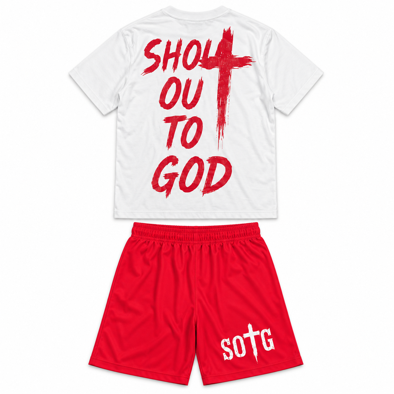White shirt-&-short set *RED*