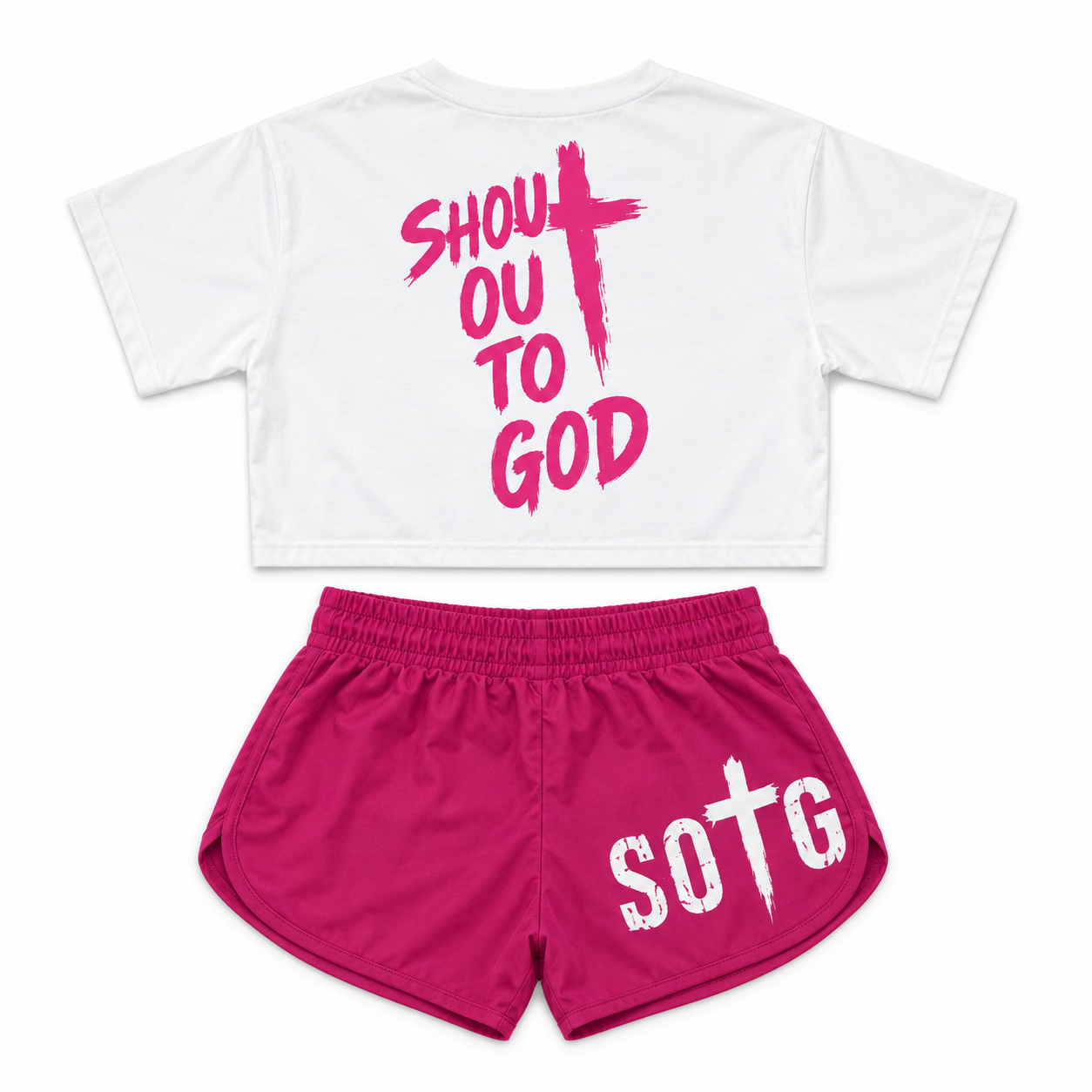 White SOTG short-sleeve crop top *pink*